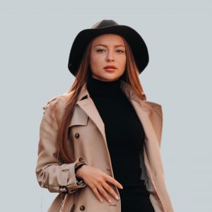 Beige Trench Coat with Black Turtleneck