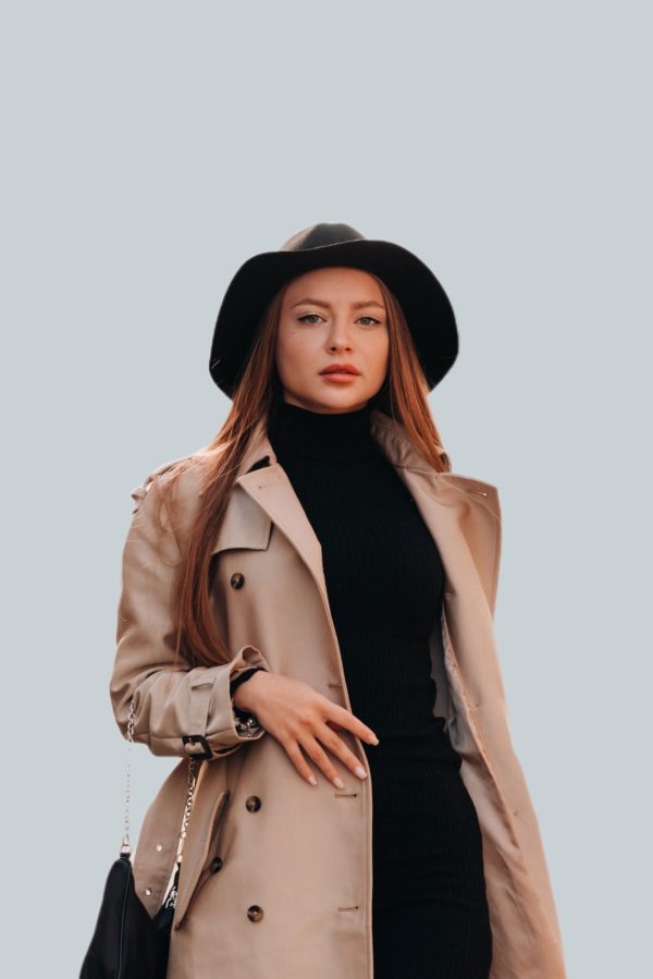 Beige Trench Coat with Black Turtleneck - Image 2